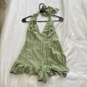Trixxi Olive Green Halter Ruffle Romper